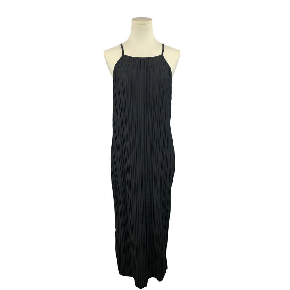 Black Pleated Maxi Dress With Spaghetti Straps